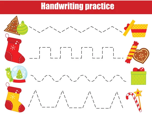 Handschriftliches Übungsheft Pädagogisches Kinderspiel Kindergartensuche Für Kleinkinder Geschenk Schachteln Weihnachten — Stockvektor