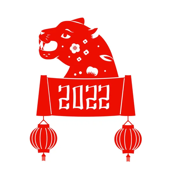 2022 Let Tygra Čínské Novoroční Banner Design Minimálním Stylu Zdobeným — Stockový vektor