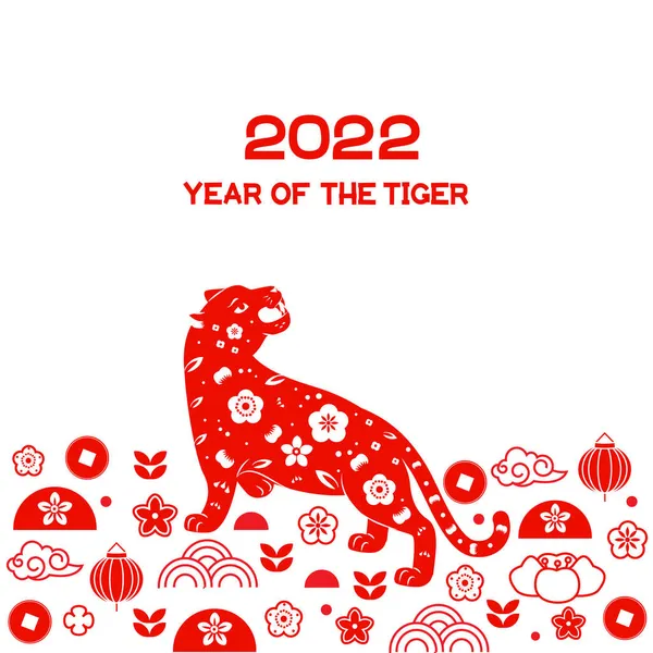 2022 Let Tygra Čínský Novoroční Prapor Zdobeným Tygřím Zvěrokruhem Červenou — Stockový vektor