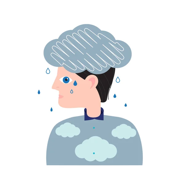 Başının Üstünde Yağmur Bulutu Olan Kişi Depresyon Kavramı Keder Olumsuz — Stok Vektör