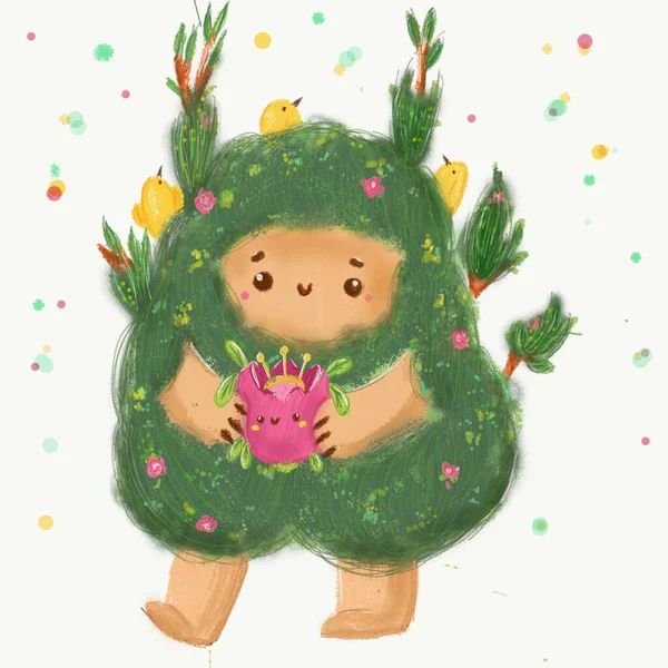 Abstract Fairy Creature Cute Fantasy Green Forest Character Lovely Monster — Stockfoto
