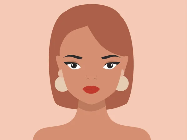 Woman Portrait Minimal Style Female Face Girl Head Earrings Vector — Stock Vector