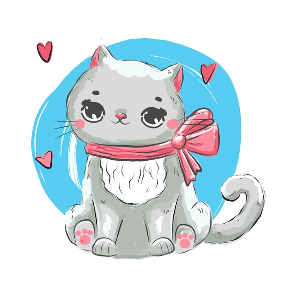 Cute Kitten Cartoon Cat Animal Character Kids Children Lovely Baby — Stock Vector