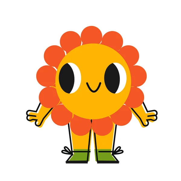 Personaje Dibujos Animados Retro Con Cara Divertida Lindo Cómic Flor — Vector de stock