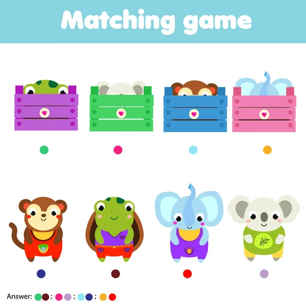 Gra Edukacyjna Dla Dzieci Zajęcia Dla Dzieci Dopasuj Zwierzęta Pudełka — Wektor stockowy