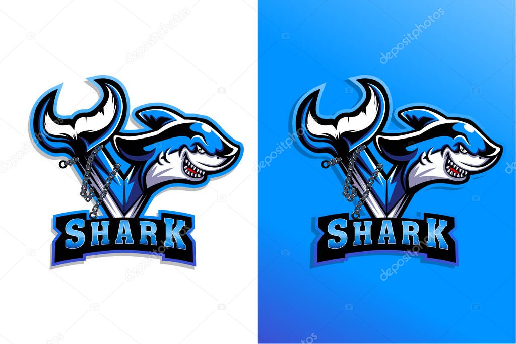 V Sign shark Esport gaming mascot logo