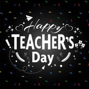 Happy teachers day logo banner with school stuff