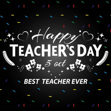 Happy teachers day logo banner with school stuff