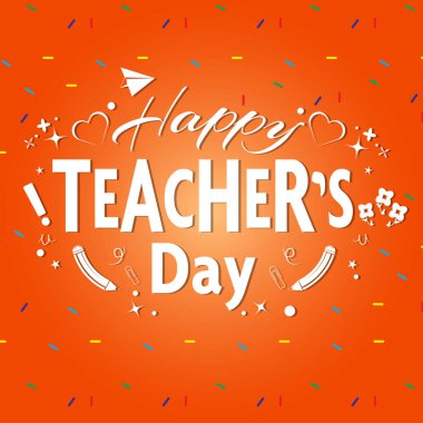 Happy teachers day logo banner with school stuff