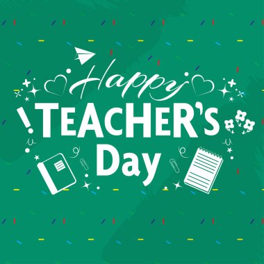 Happy teachers day logo banner with school stuff