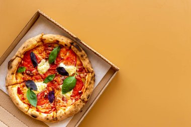 Domates peynirli ve fesleğenli İtalyan pizzası.