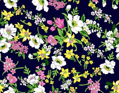 Seamless Floral Pattern in vector.Vector seamless pattern collection.Wild flowers, leaves, branches, candies repeat pattern design set.seamless floral pattern.Handmade. Wallpaper, fabric or design of 