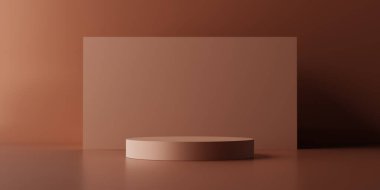 Empty brown aesthetic pedestal for product presentation. 3D rendering.