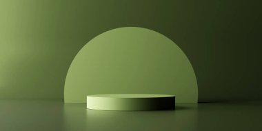 Empty green aesthetic pedestal for product presentation. 3D rendering.