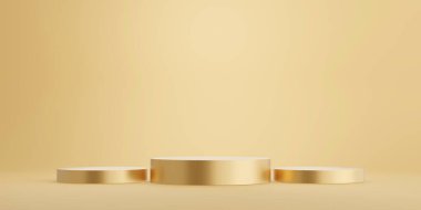Gold Podium, product stand. Blank Exhibition stage or empty prod