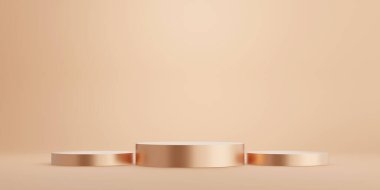 Brown Gold Podium, product stand. Blank Exhibition stage or empt