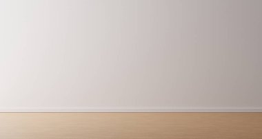 Empty room with a white wall and wood floor. Minimal room backgr