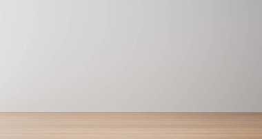 Empty room with a white wall and wood floor. Minimal room backgr