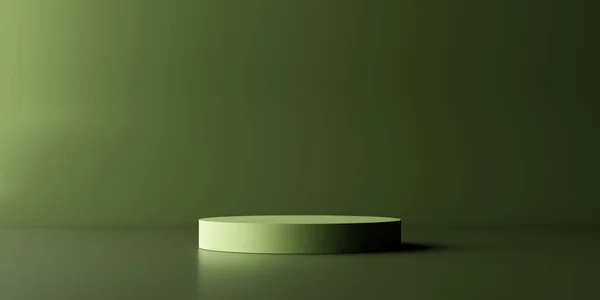 Empty green aesthetic pedestal for product presentation. 3D rendering.