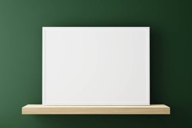 A horizontal frame for a mockup is placed on a shelf. Formats ar