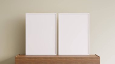 Vertical frame on table for mockup. A4, A3 format.