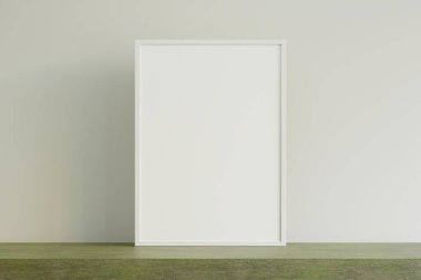 Vertical frame on table for mockup. A4, A3 format.