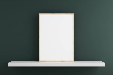 Vertical frame for a mockup is placed on a shelf. Formats are A4