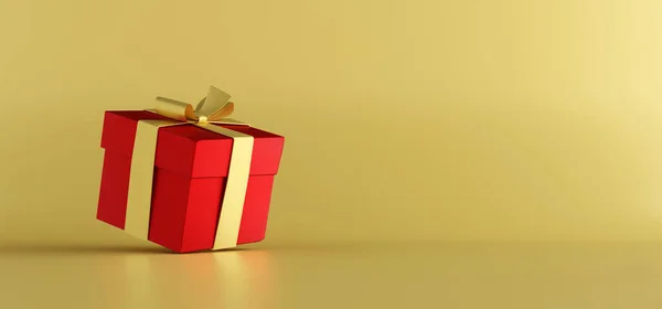 红色礼品盒 金色底色 3D渲染 — 图库照片