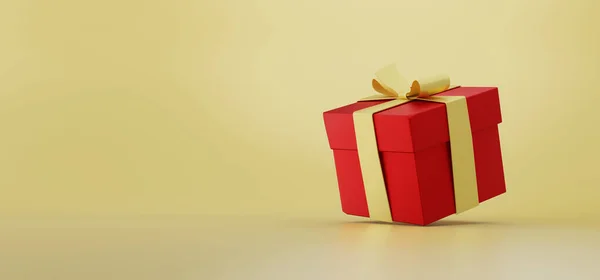 Caja Regalo Roja Sobre Fondo Dorado Banner Año Nuevo Navidad — Foto de Stock