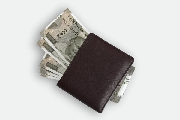 500 Currency Notes Leather Wallet Stockbild