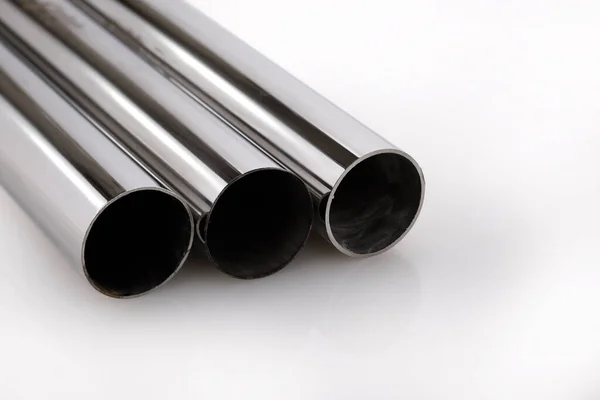 Stainless Steel Pipes White Base — Stock Photo, Image