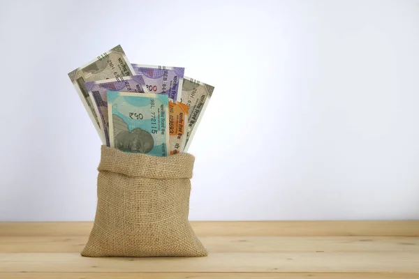 Indian Currency Notes Jute Sack — Stock Photo, Image
