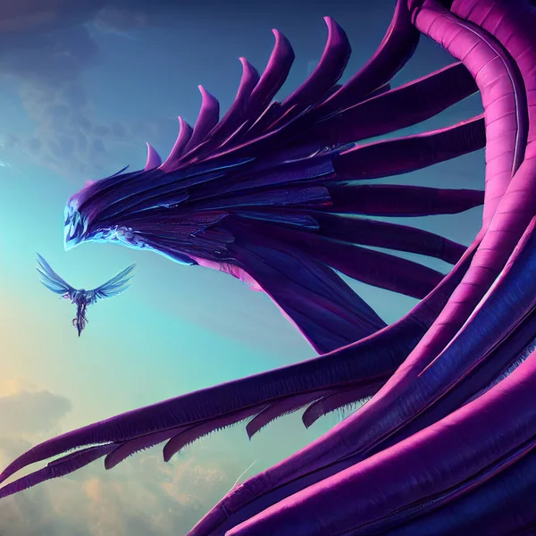 3d render of a fantasy dragon flying on a blue sky