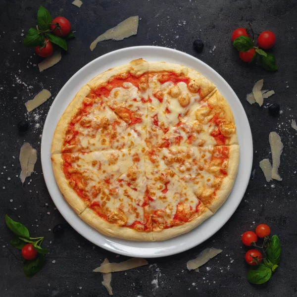 Traditional Italian Margharita Style Pizza - Top Down shoot, high quality