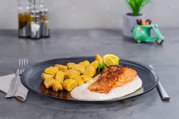 Fresh Roasted Vegetables And Roasted Salmon . High quality photo