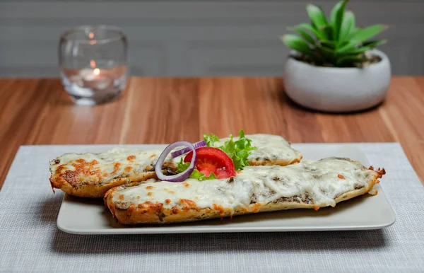 Roasted Cremy Mushroom and Ham Sandwich with Cheese. High quality photo