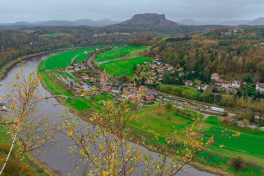 Beautiful Village Next To River - From Above, Saxon Switzerland Mountains. High quality photo
