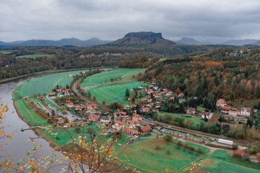 Beautiful Village Next To River - From Above, Saxon Switzerland Mountains. High quality photo