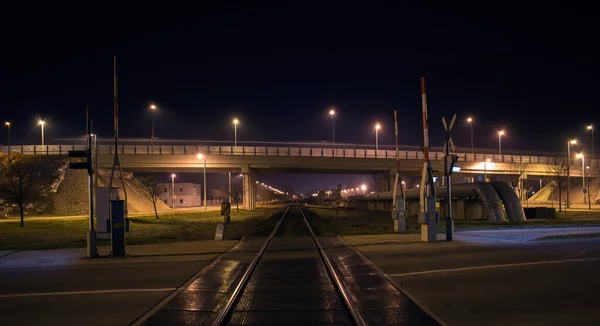 Bridge over the Railway Track at Night. High quality photo