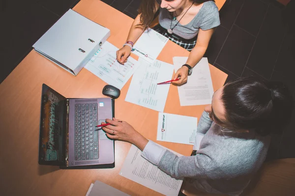 Entrepreneur business meeting, just Girls, close up, top down. High quality photo