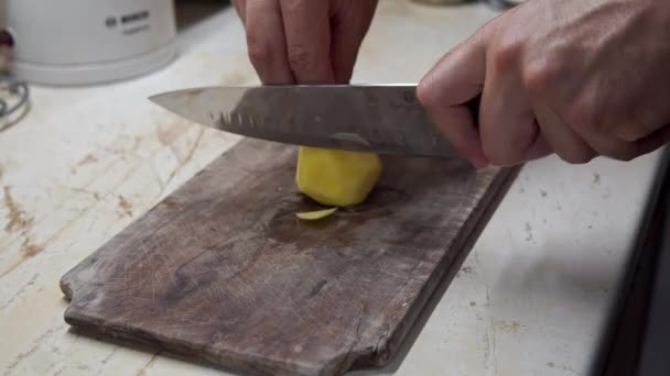 Chefs Fast Hand Cutting Potato Home Kitchen Chips Making High — Video Stock