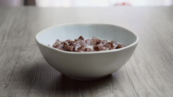 Cereal Milk Breakfast Bowl Chocolate Nutrition Snack Food Corn Fiber — ストック動画