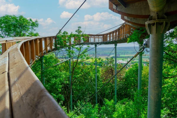 Saturated Green Forest with Awesome Eye Shape Lookout Point, Blue sky. High quality photo