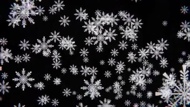 Белый Танцующий Снежинка Черным Фоном Движущиеся Формы Высококачественные Кадры — стоковое видео