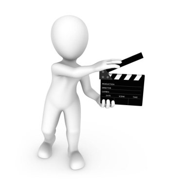 Elinde alkış tutan üç boyutlu beyaz adam. Bir film çekmeye başlıyoruz..