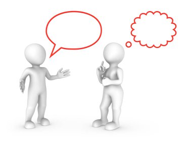 Konuşma baloncuğu ve teneke bulutuyla konuşan insanlar..