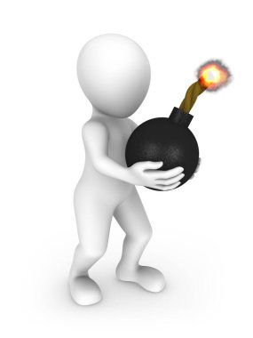 Elinde bomba olan 3D beyaz adam.