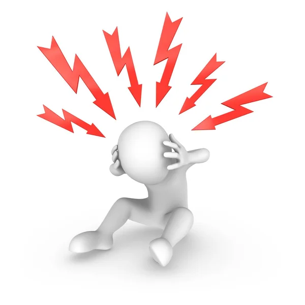 Üç boyutlu beyaz adam ve kırmızı şimşekler. Stres kavramı.