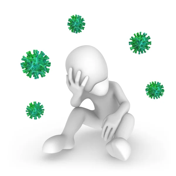 Sad Man Mask Covid Viruses Rendered Illustration — Stock Photo, Image