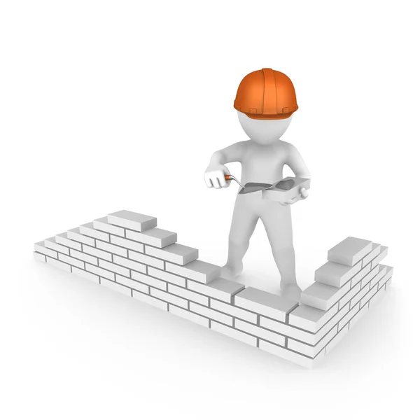 Builder Helmet Builds Brick Wall Rendered Illustration — Stock Photo, Image